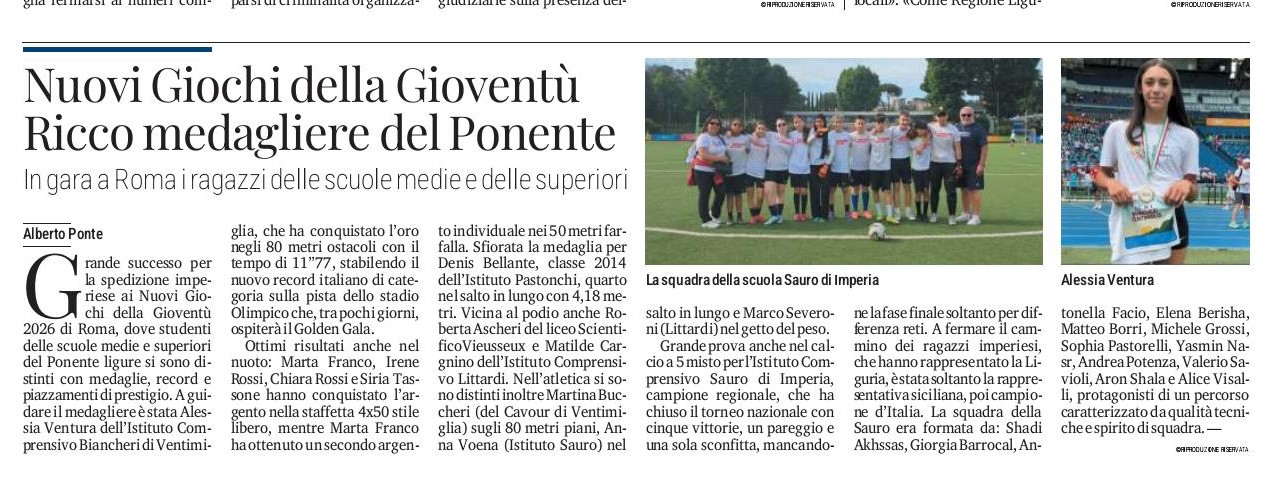 L'I.C. Sauro protagonista ai Nuovi Giochi della Gioventù 2026